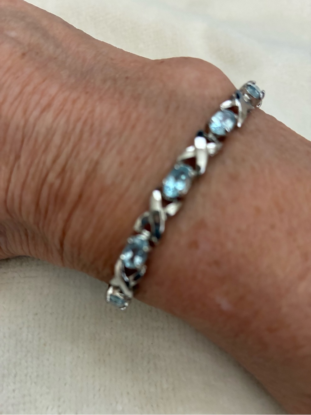 Estate Sterling Silver Bracelet with Light Blue Aquamarine Gemstones